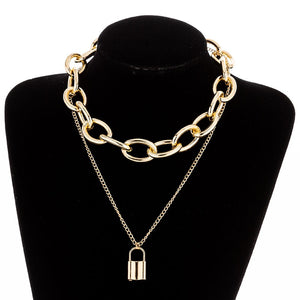 Multilayer Lock Chain Necklace Punk 2020 Padlock Key Pendant Necklace Women Girl Fashion Gothic Party Jewelry