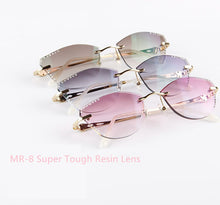 Load image into Gallery viewer, β Titanium Myopia Sunglasses Ladies Rimless Diamond Butterfly Frame Flat Lens Progressive With Prescription Diopter Astigmatism