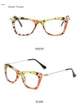 Carica l&#39;immagine nel visualizzatore di Gallery, Women Cat Eye Optical Frames Brand Designer Lady Printing Eyewear Metallic Leg