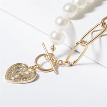 Load image into Gallery viewer, Punk Imitation Pearl Choker Necklace Collar Statement Gold Color Love Heart Lasso Pendant Necklace for Women Jewelry
