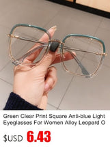 Load image into Gallery viewer, Green Clear Print Square Anti-blue Light Eyeglasses For Women Alloy Leopard Oversize Computer Myopia Glasses Frame Female Shades