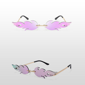 Frameless Flame Women Sunglasses Fashion Trend Sunshade Mirror Personality Funny Wave Sunglasses Narrow Frame Retro Cool Glasses