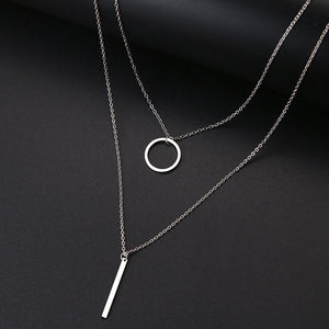 Women Double Round Geometric Pendant Necklace Stainless Steel Gold and Silver Color Jewelry Gift