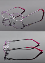 Load image into Gallery viewer, LOUISE STAR Titanium Fashion Anti-Blue Light Diamond Frameless Flat mirror Trend Carved Lens Elegant Female Prescription Glasses