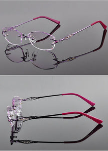LOUISE STAR Titanium Fashion Anti-Blue Light Diamond Frameless Flat mirror Trend Carved Lens Elegant Female Prescription Glasses