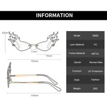 Load image into Gallery viewer, Luxury Flame Sunglasses Women Rimless Bat Sun Glasses Tears Shades Eyeglass Vintage Feather Sunglass Fire Shape Eyewear