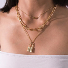 Carica l&#39;immagine nel visualizzatore di Gallery, Multi Layer Lover Lock Pendant Choker Necklace Steampunk Padlock Heart Chain Necklace Collier Best Couple Jewelry Gift