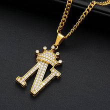 Load image into Gallery viewer, Crystal Zircon Alphabet Pendant Necklaces For Women Men Crown Initial Letter Necklace Hip Hop Gold Chain Jewelry Collier Bijoux