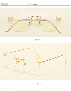 Women Rimless Alloy Glasses Frame, Women Ultralight Cat Eye Eyeglasses Frames, Prescription Presbyopia Myopia Optical Glass