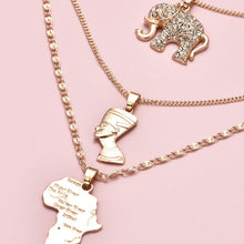 Load image into Gallery viewer, 3 Pcs/Set Vintage Crystal Elephant Pyramid Ancient Egyptian Pharaoh Map Pendant Multilayer Gold Necklace Punk Lady Jewelry Gifts
