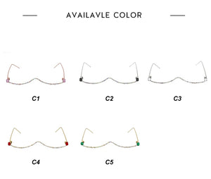 Luxury Fashion Diamond eyeglasses Alloy Frame for Women green and Red Pink Gem Lensless Chain Pendant Half Frame glasses