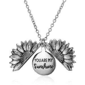 2020 Gold Silver Color Open Locket Necklace Engraved You Are My Sunshine Sunflower Pendant Necklace Unique Party Jewelry Gift