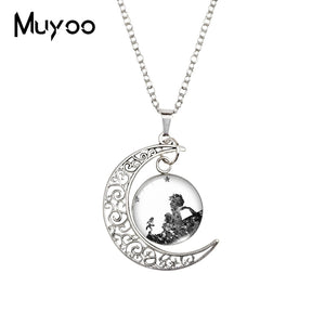 2020 New The Little Prince Moon Necklace Printed Photo Pendant Glass Cabochon Necklaces 20mm Round Jewelry