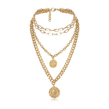 Carica l'immagine nel visualizzatore di Gallery, Punk Multi Layer Curb Cuban Chunky Thick Portrait Choker Necklace Women Vintage Carved Coin Pendant Necklace Jewelry