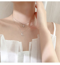 Load image into Gallery viewer, Fashion Silver Plated  Moon and Star Double Layer Chain Link Pendant Necklaces for Women Fine Jewelry