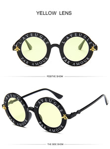 Retro Round Sunglasses Women Luxury Brand Designer Bee Frame Circle Sun Glasses Fashion Female Eyewear Oculos De Sol