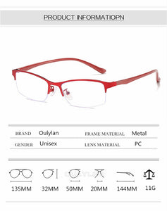 Oulylan Half Frame Finished Occhiali per miopia Uomo Donna Occhiali miopi -1.0 1.5 2.0 2.5 Occhiali da vista anti-luce blu 