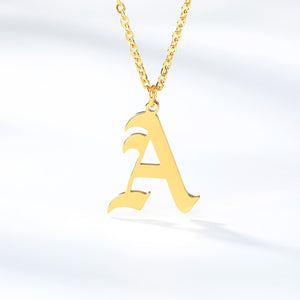 Old English Letter Initial Necklaces For Women Men Gold Silver Color Stainless Steel Chain Male Female Pendant Necklace Jewelry