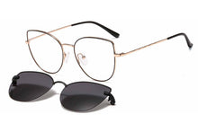 Load image into Gallery viewer, metal clip on sunglasses 33077 cateye shape optical glasses frame with clip on removable polarized sunglasses lenses for women