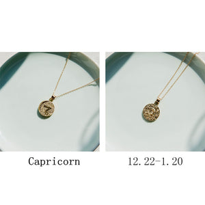 Gold Color 12 Constellation Coins Necklaces & Pendants Women Virgo Taurus Leo Short Chain Necklace Girls Gemini Celestial