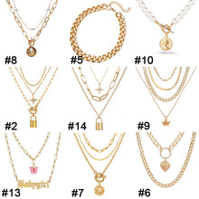 Load image into Gallery viewer, Fashion Star Lock Pendant Necklace for Women Vintage Thick Chunky Chain Choker Multilayer Coin Necklaces Jewelry Gifts