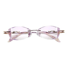 Load image into Gallery viewer, β Titanium Myopia Sunglasses Ladies Rimless Diamond Butterfly Frame Flat Lens Progressive With Prescription Diopter Astigmatism