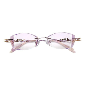 β Titanium Myopia Sunglasses Ladies Rimless Diamond Butterfly Frame Flat Lens Progressive With Prescription Diopter Astigmatism