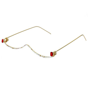 Luxury Fashion Diamond eyeglasses Alloy Frame for Women green and Red Pink Gem Lensless Chain Pendant Half Frame glasses