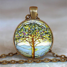 Load image into Gallery viewer, Tree Of Life Glass Cabochon Statement Necklace &amp; Pendant Jewelry Vintage Charm Chain Choker Steampunk Jewelry Gift for Women