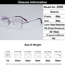 Load image into Gallery viewer, Gmei Optical Stylish Alloy Women Rimless Glasses Frame With Diamond Trimming Cut Gradient Purple Tinted Plano Lenses Z2870