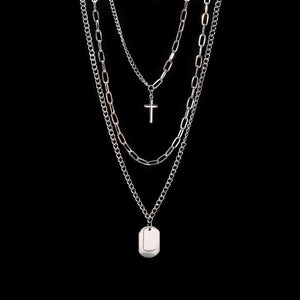 Multi-Layer Long Chain Necklace Punk Cross Pendant Necklace for Women Men Metal Chains Hip Hop Goth Jewelry Gifts