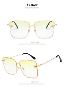 Square Bee Sunglasses Women Men Retro Brand designer Metal Frame Oversized Sun Glasses Female Grandient Shades Oculos