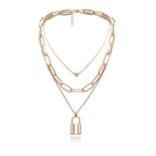 Carica l&#39;immagine nel visualizzatore di Gallery, Multi Layer Lover Lock Pendant Choker Necklace Steampunk Padlock Heart Chain Necklace Collier Best Couple Jewelry Gift