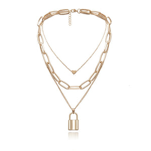 Multi Layer Lover Lock Pendant Choker Necklace Steampunk Padlock Heart Chain Necklace Collier Best Couple Jewelry Gift