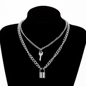 Multilayer Lock Chain Necklace Punk 2020 Padlock Key Pendant Necklace Women Girl Fashion Gothic Party Jewelry