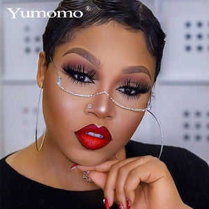 Luxury Fashion Diamond eyeglasses Alloy Frame for Women green and Red Pink Gem Lensless Chain Pendant Half Frame glasses
