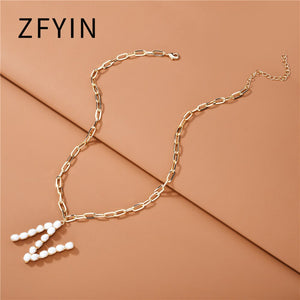 ZFYIN 2020 New Trendy Jewelry Fresh Water Pearl Alphabet Letters Initials  Pendant Necklaces for Women