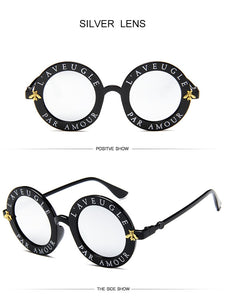 Retro Round Sunglasses Women Luxury Brand Designer Bee Frame Circle Sun Glasses Fashion Female Eyewear Oculos De Sol