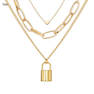 Punk Chain with Lock Necklace for Women Men Padlock Pendant Necklace 2020 Statement Gothic Cool Collier Femme Fashion Jewelry