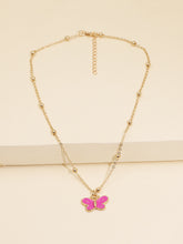 Carica l'immagine nel visualizzatore di Gallery, Korean Blue Gradient Butterfly Necklace for Women Girls Silver Color Rainbow Butterflies Pendant Choker Necklaces Jewelry Gift