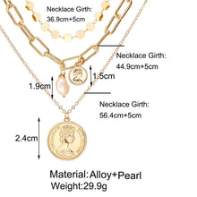 Load image into Gallery viewer, Vintage Gold Portrait Coin Pearl Pendant Necklaces For Women Bohemia Fashion Muklltilayer Pearl Long Necklace 2020 Jewelry