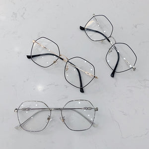 Clear Glasses Frames Women Retro Metal Polygon Eyeglasses Womens Gradient Pink Optical Frame Spectacles Hollow Design