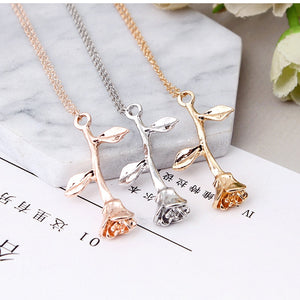 Fashion Jewelry Collier Pink Gold Rose Statement Pendant Necklace Women's Beauty and Beast Jewelry Lovers Gifts  4CND24