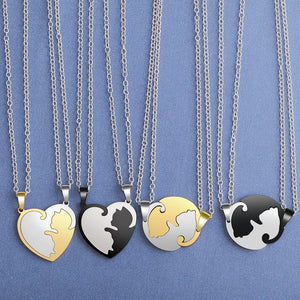 Couple heart necklace Cute Cartoon cat Pendant NecklaceSimple personality color black animal Necklace Jewelry Gift for girl boys