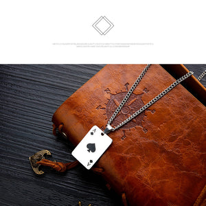 JHSL Men Statement Poker Pendant Necklace Red Black Silver Color Stainless Steel Fashion Jewelry Gift