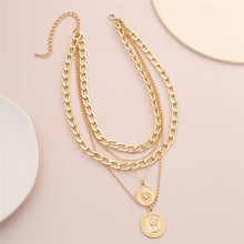 Carica l'immagine nel visualizzatore di Gallery, Punk Multi Layer Curb Cuban Chunky Thick Portrait Choker Necklace Women Vintage Carved Coin Pendant Necklace Jewelry