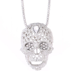 Fashion boutique mosaic zircon shiny skull man necklace wild retro long punk style sweater pendant banquet gift jewelry