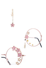 Load image into Gallery viewer, Classic Cosplay Glasses Frame Round Lens Flat Optical Mirror Simple Metal Glasses Frame with Pendant Rhinestone Decor