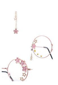 Classic Cosplay Glasses Frame Round Lens Flat Optical Mirror Simple Metal Glasses Frame with Pendant Rhinestone Decor