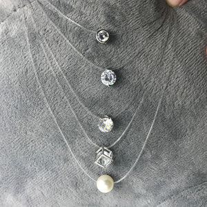 New Personality Fashion Square Imitation Pearl Crystal Zircon Necklace Invisible Transparent Fishing Line Necklace Women